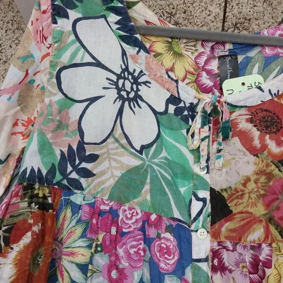 3594 Size Medium Sacred Threads Baby Doll Top in Pink and Green Print. - Picture 4 of 8